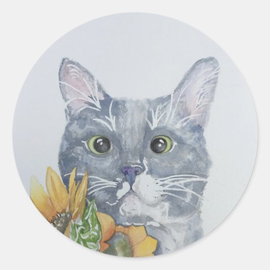 Ronde kat met zonnebloem sticker (Voorkant)