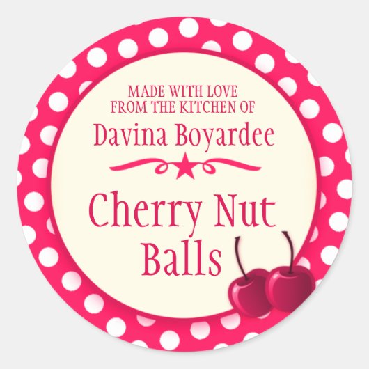 Ronde kersenrode koekjesruil bakken stickers (Voorkant)