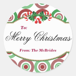 Ronde Kerst Candy Cane cadeau label Sticker