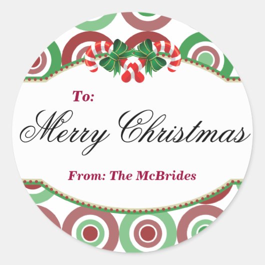Ronde Kerst Candy Cane cadeau label Sticker (Voorkant)
