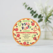 Ronde Kinderen Verjaardag Pizza Party uitnodiging (Staand voorkant)