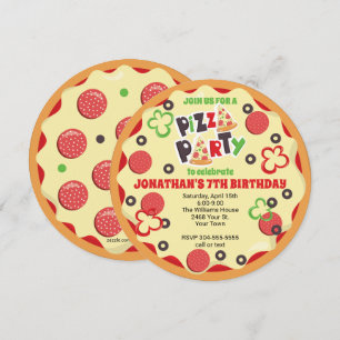 Ronde Kinderen Verjaardag Pizza Party uitnodiging