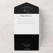 Ronde klassieke zwart-wit monogram bruiloft all in one uitnodiging (Buitenkant)