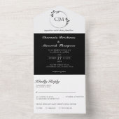 Ronde klassieke zwart-wit monogram bruiloft all in one uitnodiging (Binnen)
