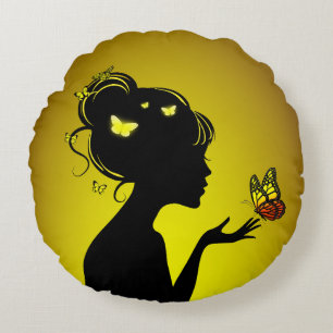 Ronde-kussens De gele vlindervrouw Rond Kussen