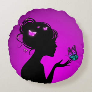 Ronde kussens De vrouw paarse vlinders