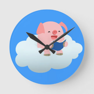 Ronde Lecteur de cochon de dessin mignon sur horloge mur