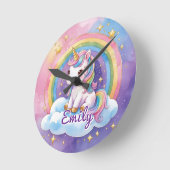 Ronde Licorne Arc-en-Ciel sur Horloge Nom Modifiable Clo (Angle)