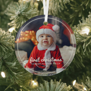 Ronde Lijst baby's eerste kerstfoto-versiering Glas Ornament