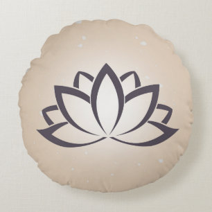 Ronde Lotus Symbool Sierkussen Zwart en Tan Rond Kussen