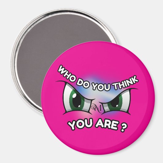 Ronde magneet: Wie denk jij (magenta) Magneet (Voorkant / Achterkant)
