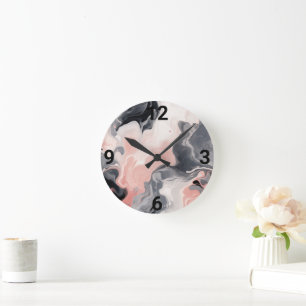 RONDE MARBRE ROSE NOIR INSPIRÉ MUR HORLOGE