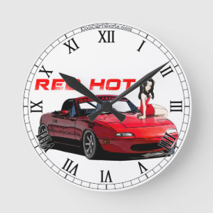 Ronde Miata MX-5 d'un rouge ardent, horloge