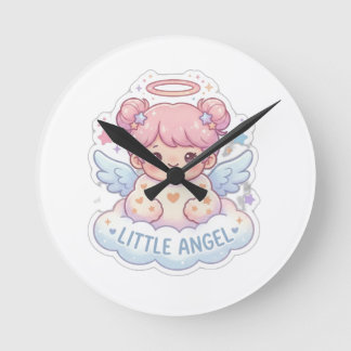 Ronde Mignon Kawaii Petit Ange Chibi Fille Horloge Mural