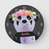 Ronde Mignon ours panda horloge rustique noir et blanc (Recto)