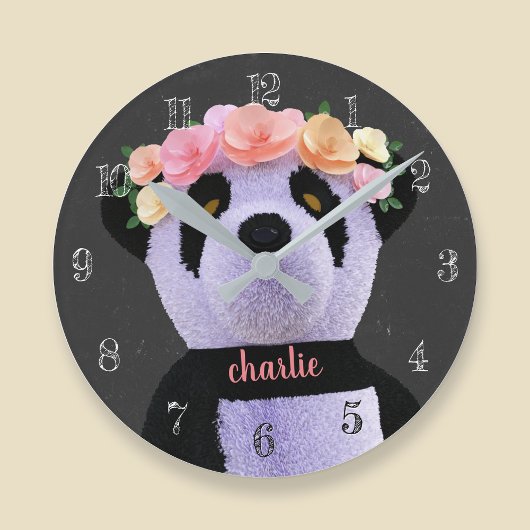 Ronde Mignon ours panda horloge rustique noir et blanc