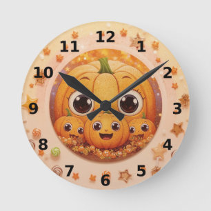Ronde Mignonne Citrouille famille Halloween Horloge mura