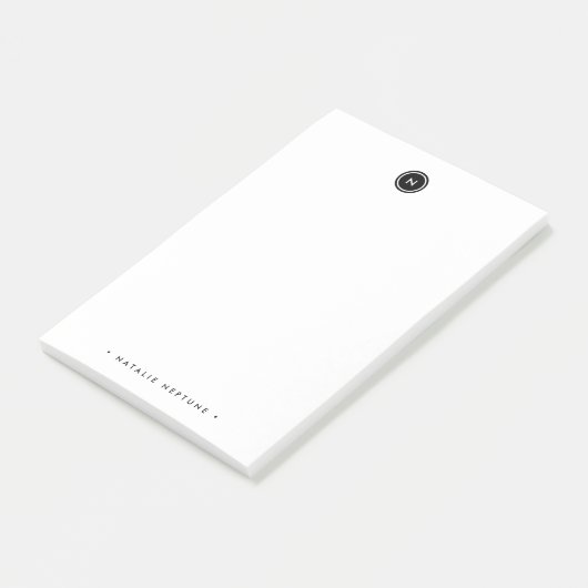 Ronde monogram zwart-witminimalistisch modern post-it® notes (Schuin)