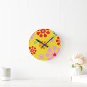 Ronde Motif Fleur Fraîche Rétro Horloge Mur Jaune (Maison)