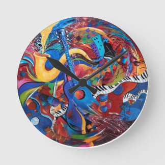 Ronde Musique Mur Horloge Instruments de musique Coloré