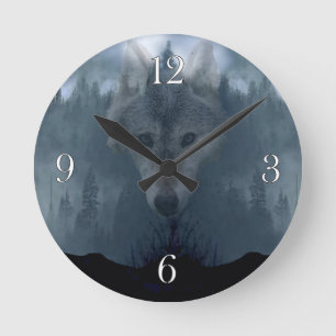 Ronde Mystic Grey Wolf Spirit Wildlife Art Horloge