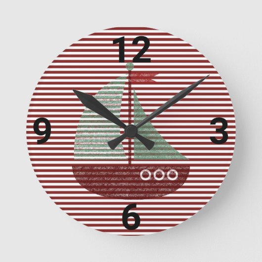 RONDE NAUTICAL NAUTICAL NAVIRE RED STRIPE WALL HORLOGE (Recto)