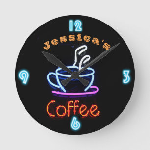 Ronde Neon CAFE CAFÉ Horloge personnalisée Ajouter un no