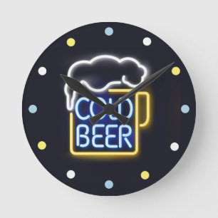 Ronde Neon Cold Beer Mancave Bar Den Wall Horloge