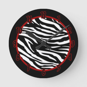 Ronde Nom personnalisé Horloge noir blanc Zèbre Imprimer