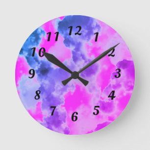 Ronde Numéros noirs modernes Nuages colorés Horloge mu
