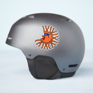 Ronde oranje zon met gezicht cartoon sticker