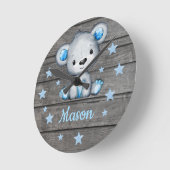 Ronde Ours Bleu Rustique Bois Acrylique Horloge Mur, Arr (Angle)