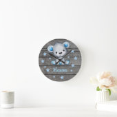 Ronde Ours Bleu Rustique Bois Acrylique Horloge Mur, Arr (Maison)