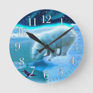 Ronde Ours polaire et manchot arctique Aurora Horloge d'