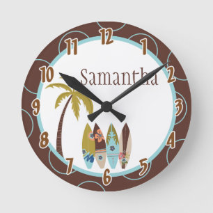 Ronde Panneaux de Surf de surfeur Hawaiian Horloge perso