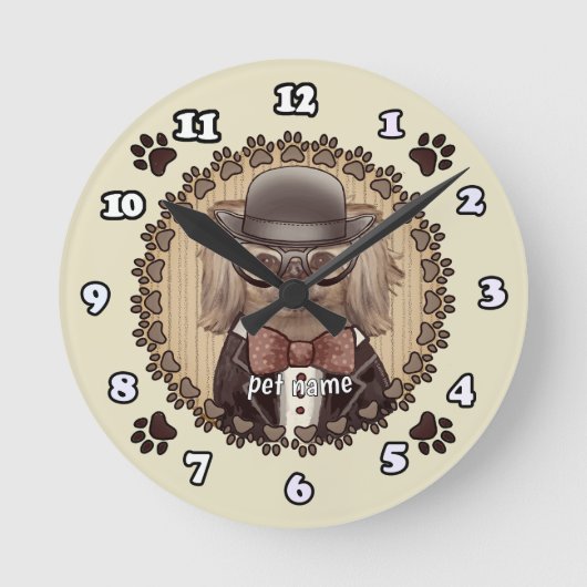 Ronde Pekingese avec lunettes Horloge (Recto)
