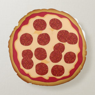 Ronde pepperoni pizza piloot met microgolfontvang rond kussen