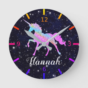 Ronde Personnalisez votre grande horloge colorée Unicorn