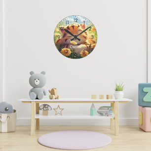 Ronde Petit bébé tigre nom personnalisé horloge de pépin
