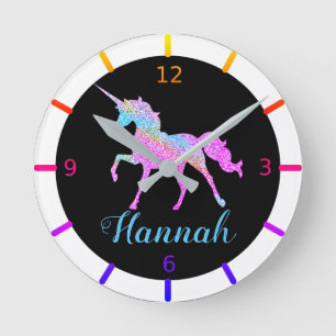 Ronde Petite horloge colorée Unicorn