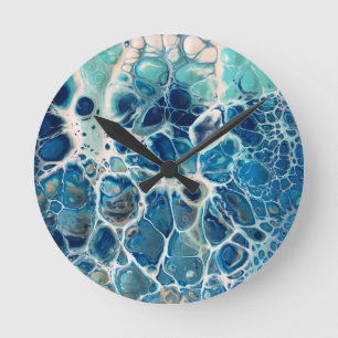 Ronde Plage en acrylique fluide, océan, surf, horloge mu