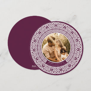 Ronde plum + Off White Celtic Holiday Photo Card Feestdagenkaart