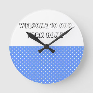 Ronde Polka Dot Bleu et blanc ferme Horloge
