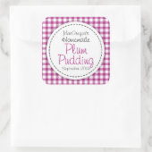 Ronde pruim pudding conserveren of jam potje voeds vierkante sticker (Tas)