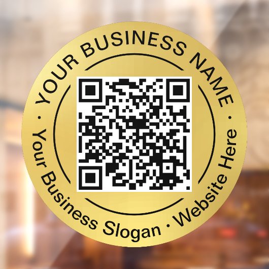 Ronde QR-code cirkel bedrijfsnaam gouden achtergro Raamsticker (Vel 2)