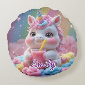 Ronde Rainbow Unicorn Kussen – Bewerkbare naam (Achterkant)