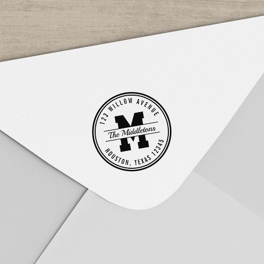 Ronde Rand Monogram Varsity Stijl Retouradres Zelfinktende Stempel
