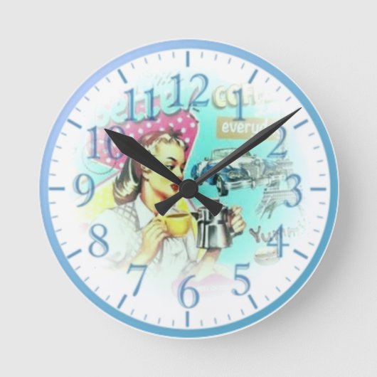 Ronde Retro café fille Wall Horloge (Recto)