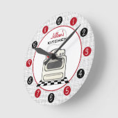 Ronde Rétro Réservoir rouge et noir horloge de cuisine (Angle)