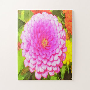 Ronde Roze Zinnia in de zomertuin Legpuzzel
